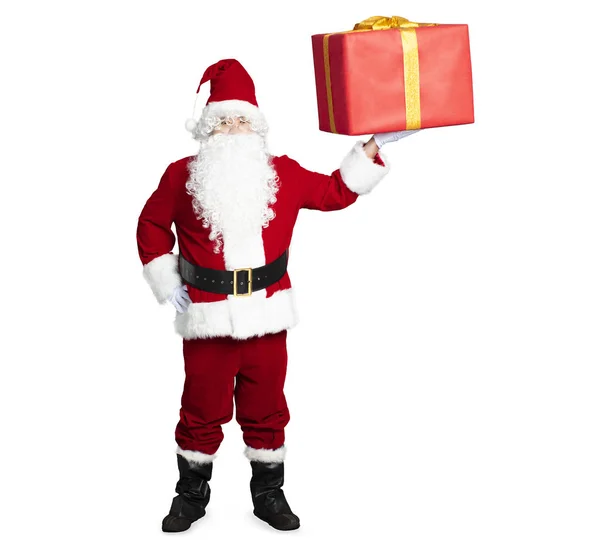 Weihnachtsmann Zeigt Die Geschenkschachtel — Stockfoto