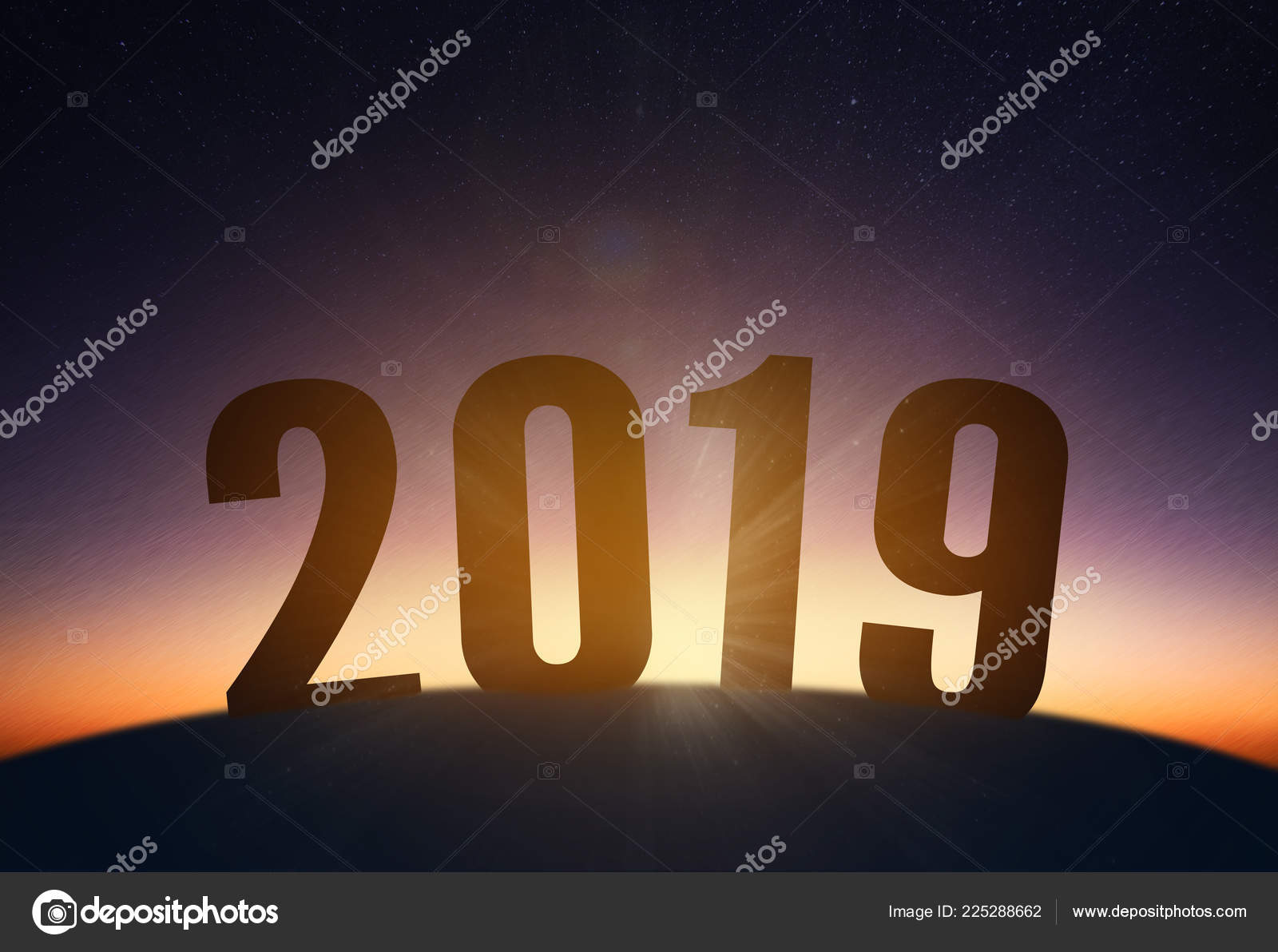 Bonne Année 2019 Concept Lever Soleil Des étoiles Ciel