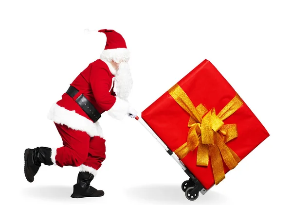 Happy Running Santa Claus Shopping Cart Trolley — Stock Photo, Image