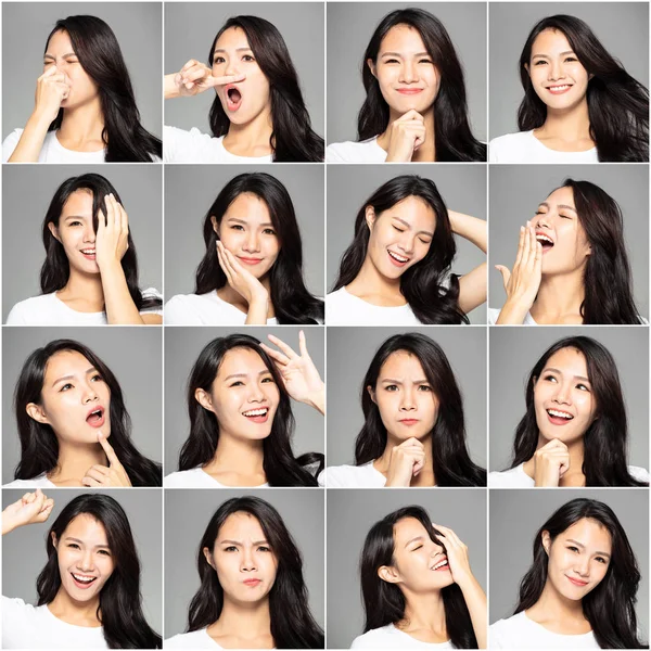 Collage Con Diferentes Emociones Misma Mujer Joven —  Fotos de Stock