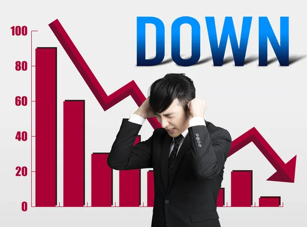 Stressed Businessman Falling Business Chart Background — Stock Photo, Image