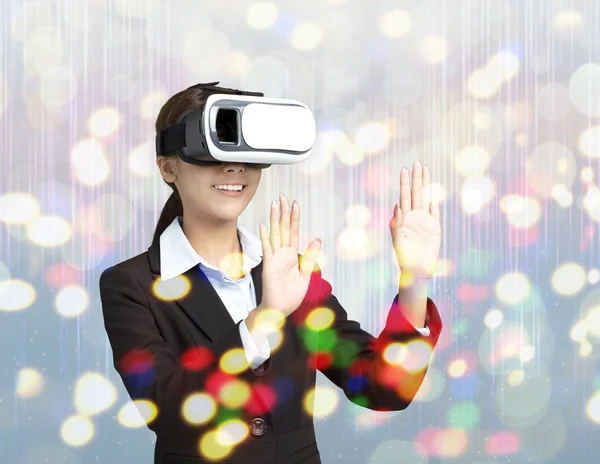 Negocio Joven Mujer Con Gafas Realidad Virtual — Foto de Stock