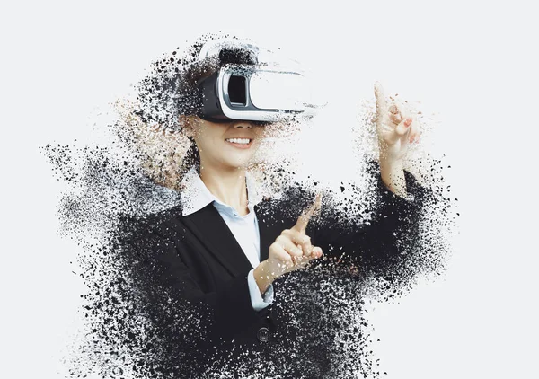 Young Business Woman Virtual Reality Goggles — Stock Photo, Image