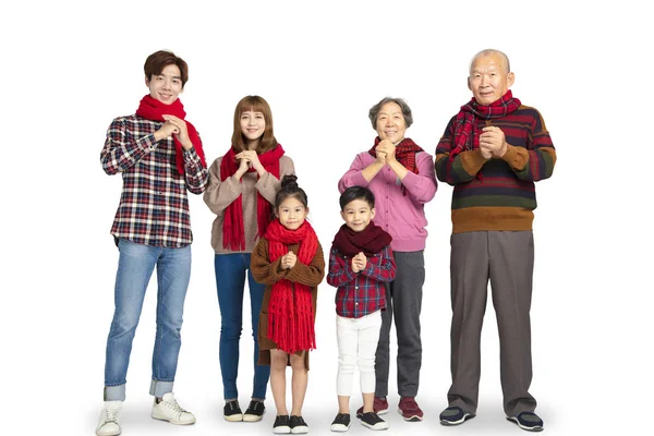 Tři Generace Asijské Rodiny Slaví Čínský Nový Rok — Stock fotografie