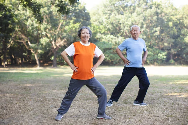 Glückliches Seniorenpaar Beim Turnen Park — Stockfoto
