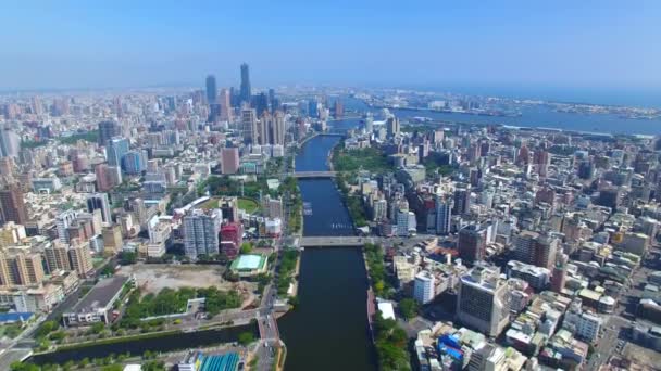 Vista Aérea Ciudad Kaohsiung Amor Río Taiwan — Vídeo de stock