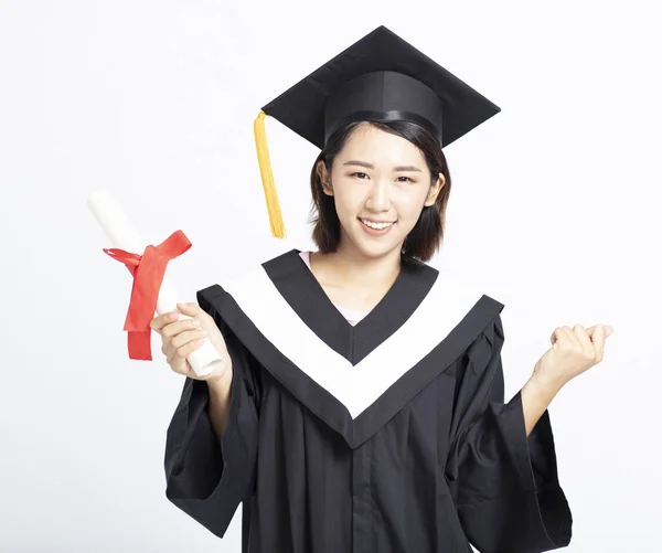 Alumnas graduadas aisladas en blanco —  Fotos de Stock