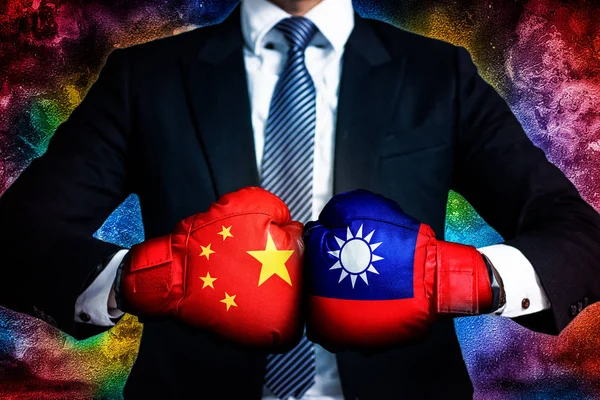 Politisches und geschäftliches Konfliktkonzept zwischen Taiwan und Kinn — Stockfoto