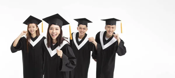Grupo de Estudantes Correndo e Celebrando a Graduação — Fotografia de Stock