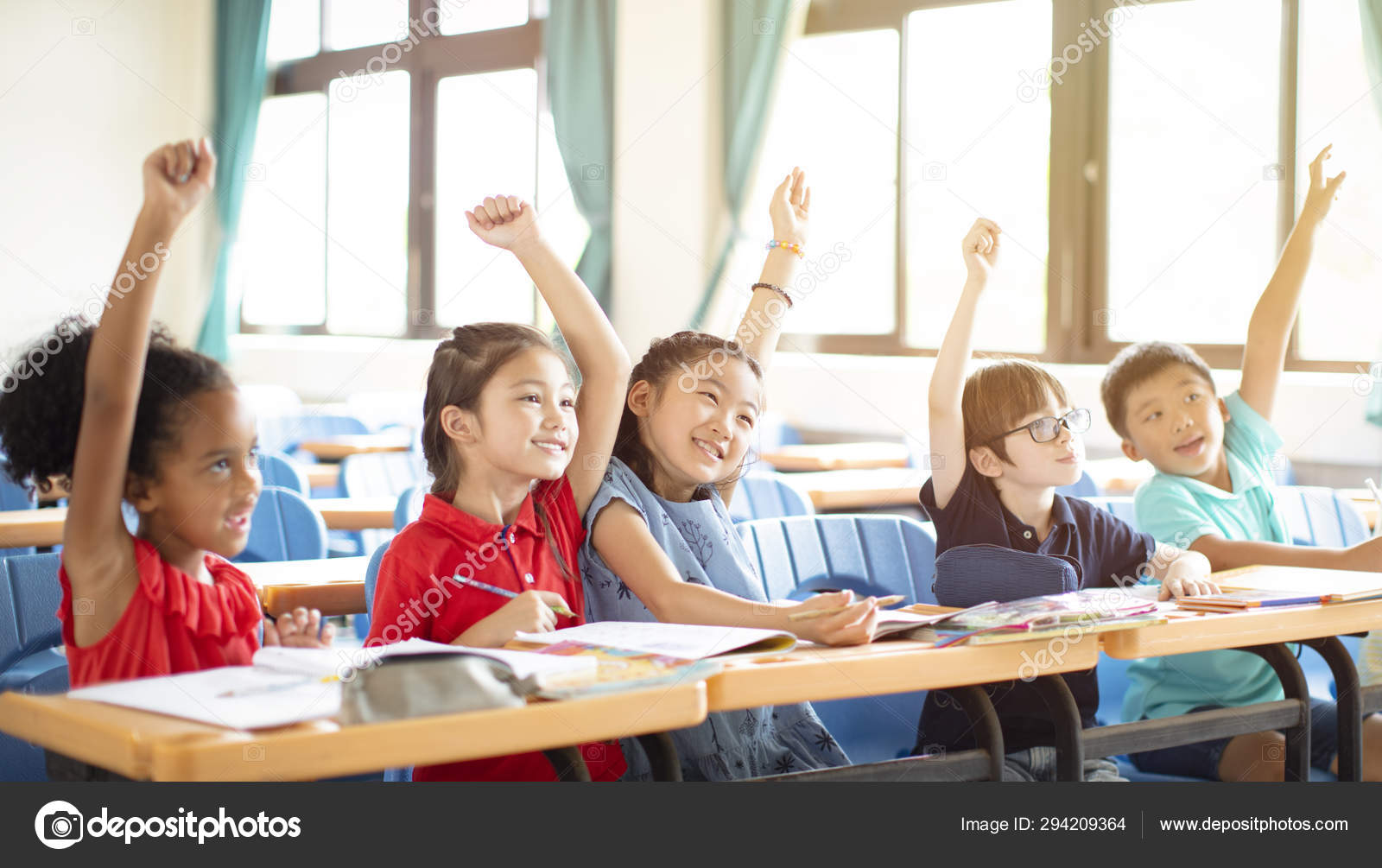 happy students in classroom