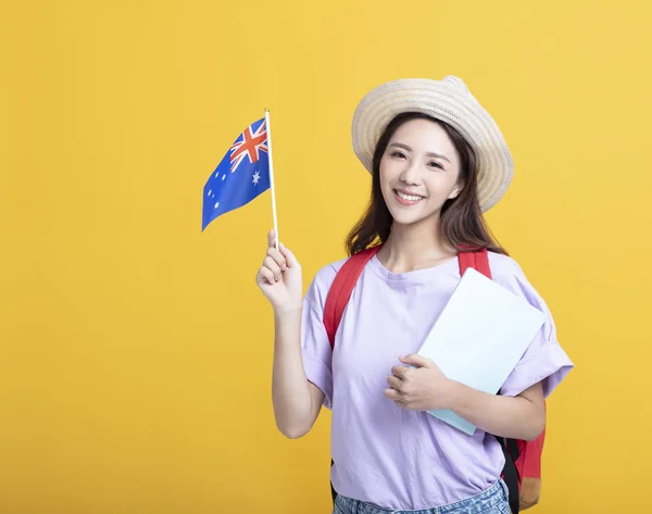 Young asian girl  student showing the australia flag — Stock Photo, Image