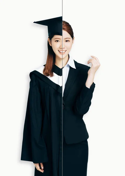 Asiatico donna in due professioni di businesswoman e laurea — Foto Stock