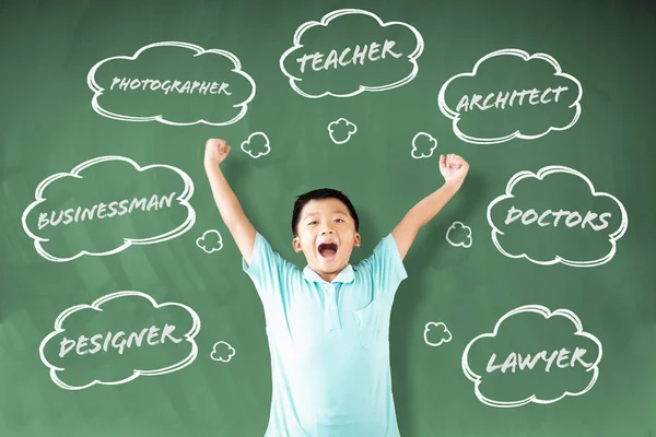 Lycklig liten pojke elev med jobb välja begrepp — Stockfoto