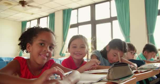 微笑的小学生在课堂上 — 图库视频影像