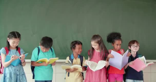 Multi Ethnic Group School Children Studying Classroom — Stock Video