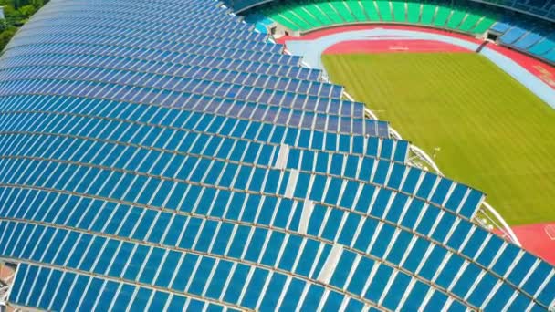 Luftaufnahme Des Kaohsiung Nationalstadions World Games Stadium Solarmodul Auf Dem — Stockvideo
