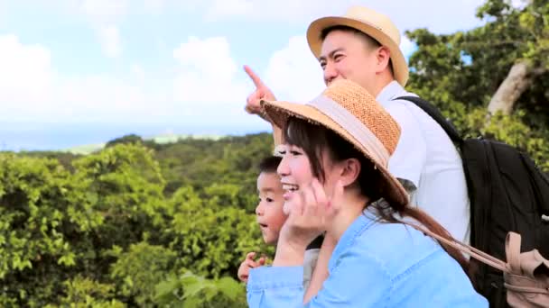 Família Feliz Desfrutar Férias Verão Olhando Para Vista — Vídeo de Stock