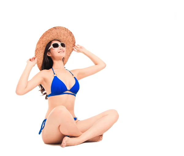 Junge Schöne Frau Bikini Badeanzug Isoliert Auf Weiß — Stockfoto