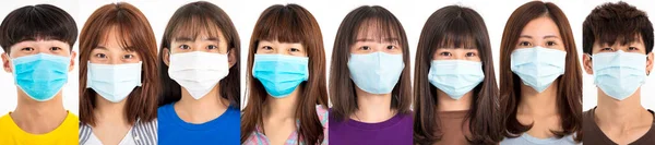 Jongeren Studenten Met Medische Maskers Ter Voorkoming Van Ziekte Griep — Stockfoto