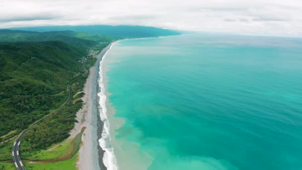 Widok Lotu Ptaka Krajobraz Wybrzeże Drogowym Krajobrazem Morskim Tajwan — Wideo stockowe