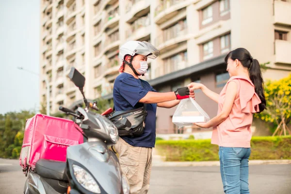 Food Delivery Staff Ride Motorcycles Deliver Food — Stock Photo, Image