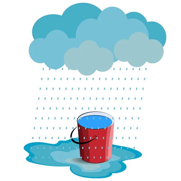 Baby Red Bucket Puddle Rain — Stock Vector