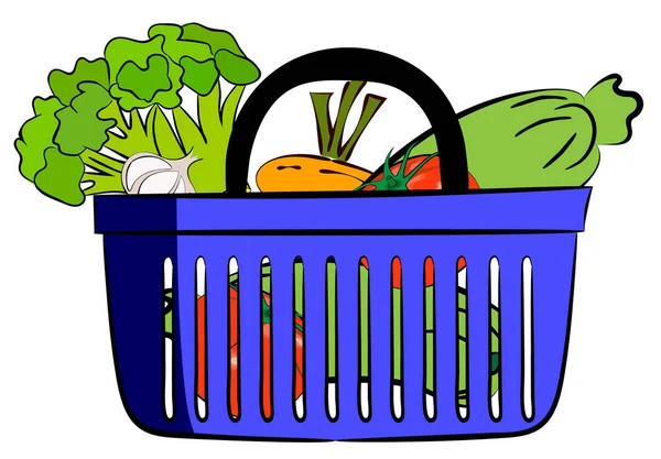 Friss Zöldségek Rejlik Egy Kék Műanyag Kosár Vektoros Illusztráció — Stock Vector