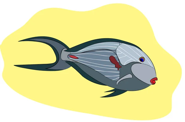 Σοβαρός χειρούργος ψαριών που κολυμπάει σε κίτρινο φόντο — Διανυσματικό Αρχείο