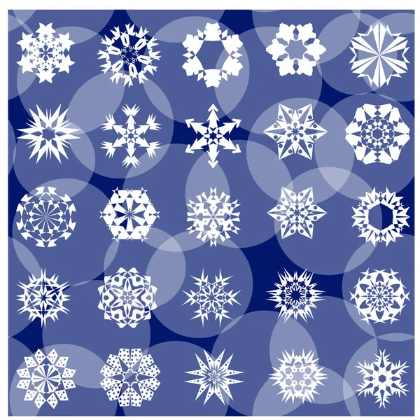 Muster weißer Schneeflocken auf blauem Hintergrund — Stockvektor