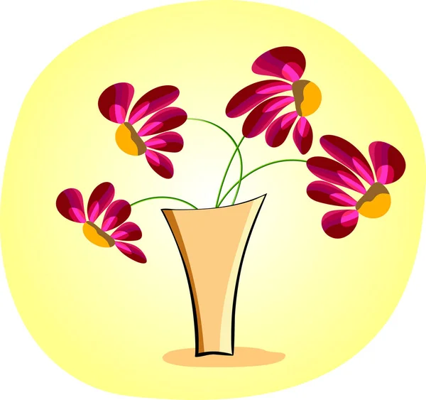 Vase with flowers on a yellow background — Stock Vector