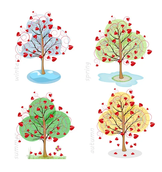 Un arbre d'amour. Ensemble de différentes saisons — Image vectorielle