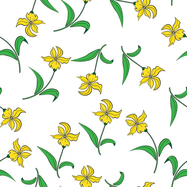 Daffodil Květ Bílém Pozadí Pro Tkaniny Kojenecké Oděvy Podklady Textil — Stockový vektor