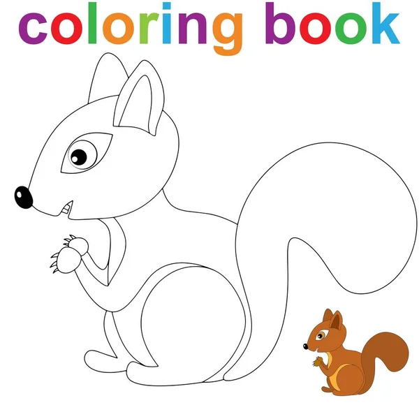 Malbuch Seitenvorlage Mit Niedlichem Eichhörnchen Für Kinder Vector Illustration Eps — Stockvektor