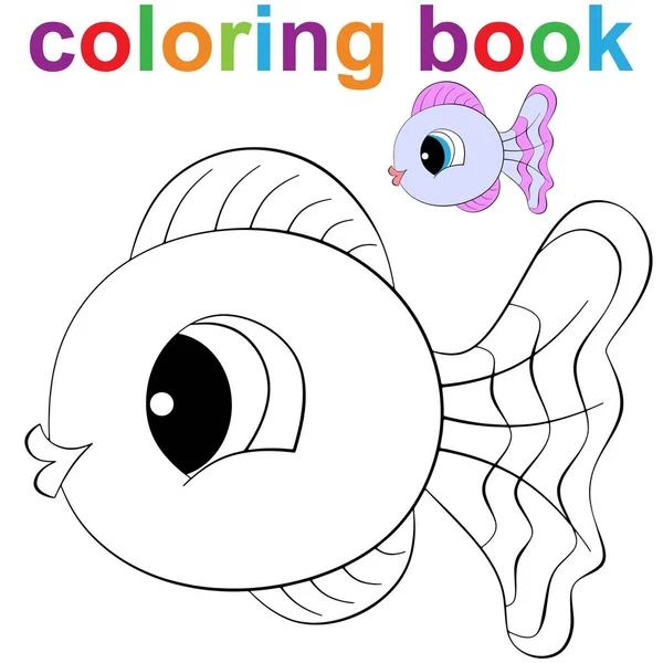 Modello Pagina Libro Colorare Con Simpatici Pesci Bambini Illustrazione Vettoriale — Vettoriale Stock