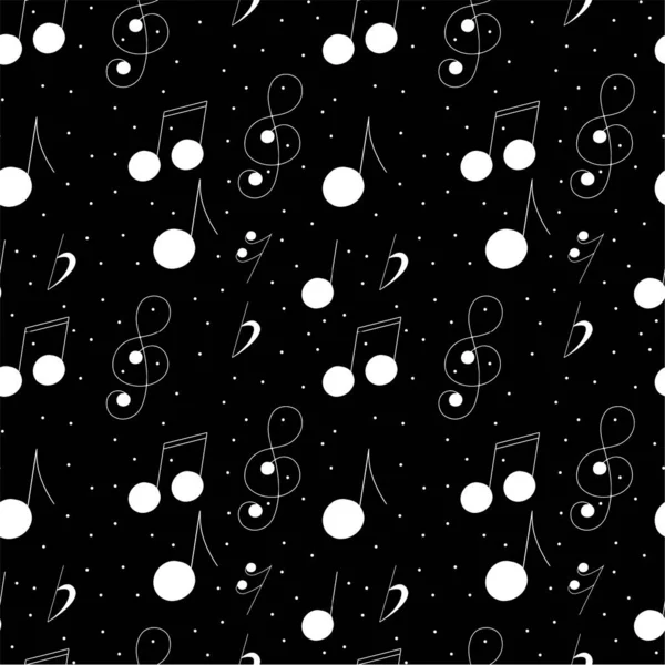 White Musical Signs Black Background Abstract Music Seamless Pattern Background — Stock Vector