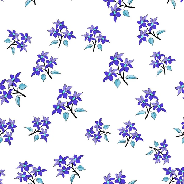 Branches Bleues Avec Des Fleurs Sur Fond Blanc Pour Tissu — Image vectorielle