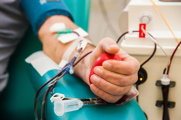 Médico Durante Transfusión Unidad Donación Sangre Del Donante Laboratorio Del — Foto de Stock