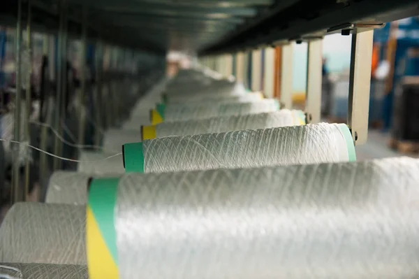 Industria Textil Bobinas Hilo Máquina Hilar Una Fábrica Textil — Foto de Stock