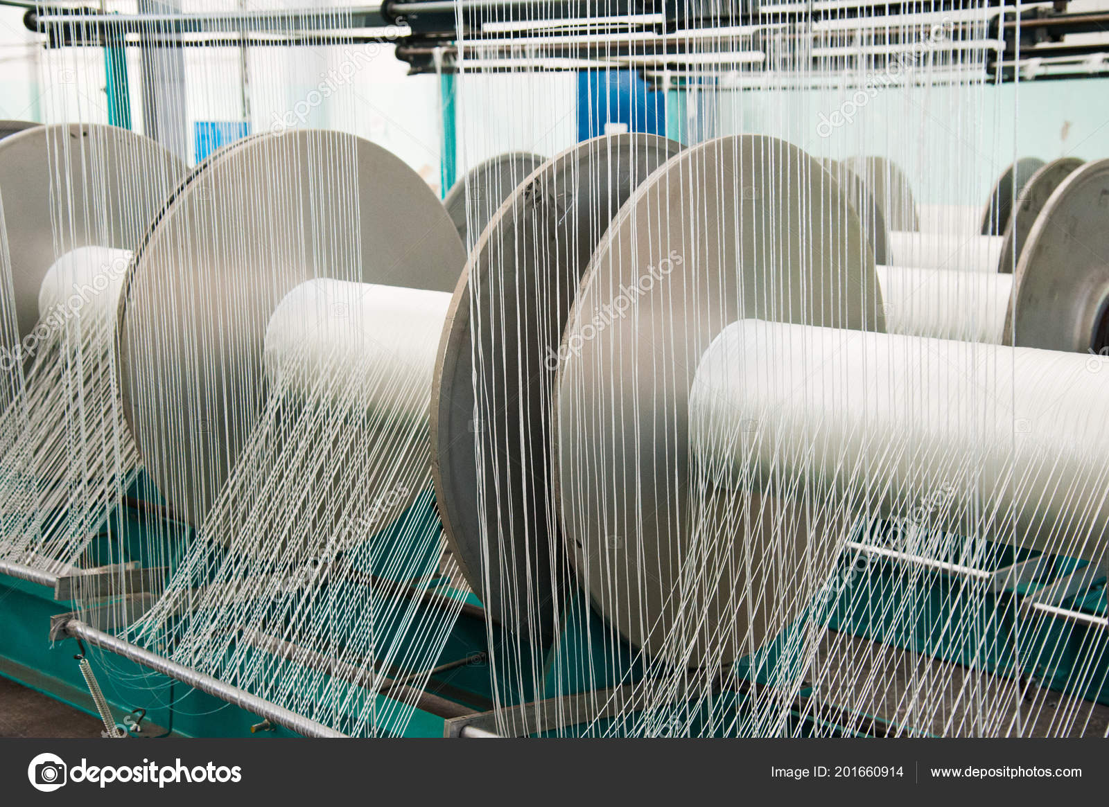 Textile Industry Yarn Spools Spinning Machine Textile Factory Stock