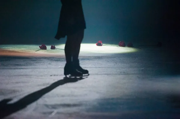 Eiskunstlauf Mit Schatten Auf Dem Eis — Stockfoto