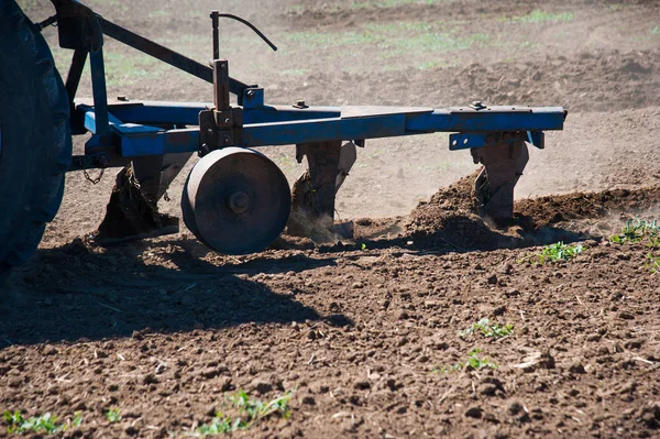 Tractor Plowing Fields Preparing Land Sowing — Stock Photo, Image