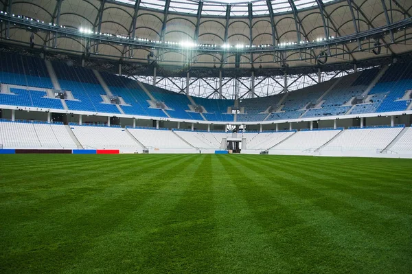 Panorámás Kilátás Nyílik Foci Field Stadion Nézőtéri Ülések — Stock Fotó