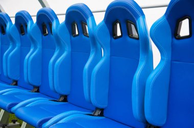 Mavi tezgah veya koltuk veya sandalye futbol stadyumu teknik personel Direktörü