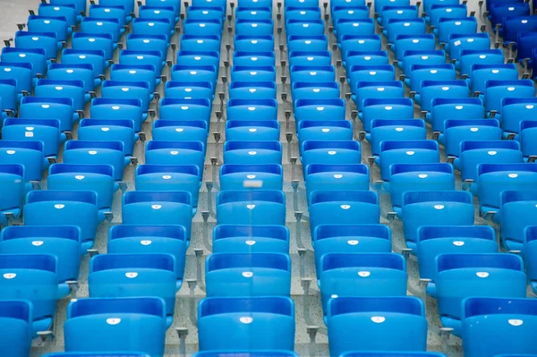 Tribune Fanoušků Stadionu Prázdná Modrá Místa Stadionu — Stock fotografie