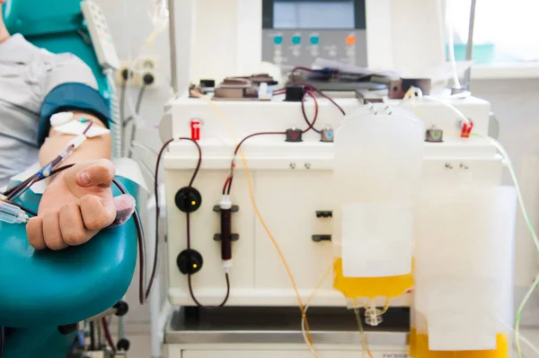 Médico Durante Transfusão Unidade Doação Sangue Doador Laboratório Hospital — Fotografia de Stock