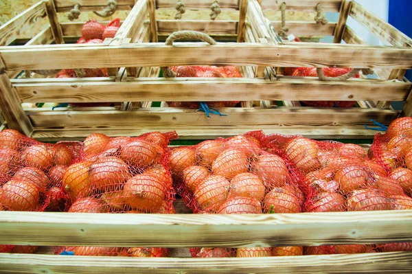 Fresh Organic Yellow Onions Supermarket — Stock Photo, Image