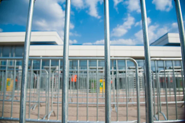 Porte Entrée Protégée Tourniquets Sécurisés Extérieur Stade — Photo