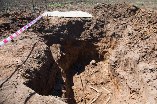 Skeleton soldier of the Second World War. Excavations