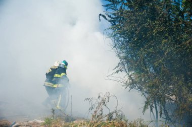 Şehrin yakınındaki tarlada yangın çıktı. İtfaiyeci yangını söndürdü.