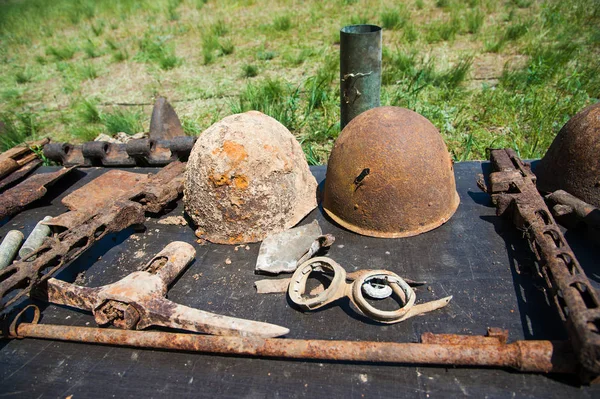 Objects found during excavations on the battlefield in World War II